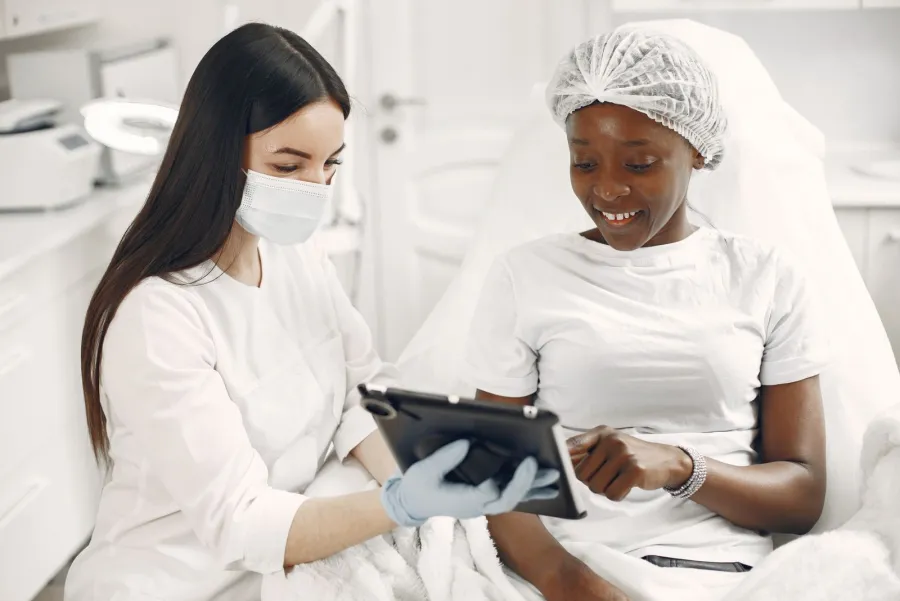 Patient consulting with a specialist about a skin concern