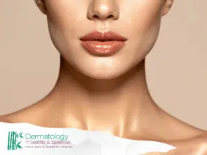 Close-up of smooth female lips and jawline