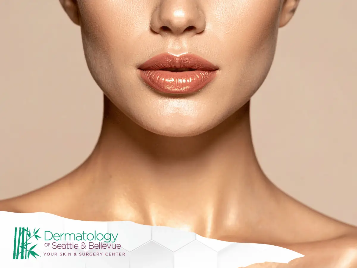 Close-up of smooth female lips and jawline